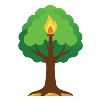 Vibrant Flat Tree with a Brightly Colored Candle Flame Trunk in a High-Tech Setting vector