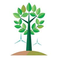Vibrant Flat Tree with a Brightly Colored Wind Turbine Canopy in a High-Tech Setting vector