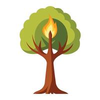 Botanical Flat Tree with a Green Candle Flame Trunk in a Natural Setting vector