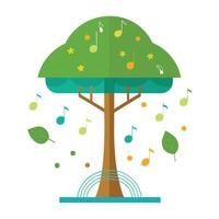 Botanical Flat Tree with a Green Musical Canopy in a Natural Setting vector