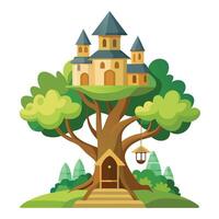 Vibrant Flat Tree with a Brightly Colored Castle Trunk in a High-Tech Setting vector