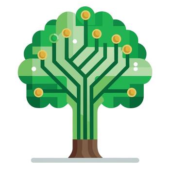 Botanical Flat Tree with a Green Circuit Board Canopy in a Natural Setting vector