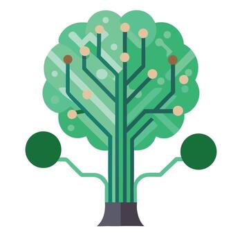 Vibrant Flat Tree with a Brightly Colored Circuit Board Canopy in a High-Tech Setting vector