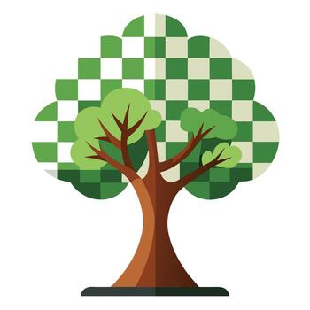 Flat Tree with a Chessboard Trunk in a Whimsical Setting vector