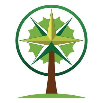 vibrante plano árbol con un brillantemente de colores Brújula pabellón en un alta tecnología ajuste vector