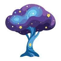 Botanical Flat Tree with a Green Cosmic Galaxy Canopy in a Natural Setting vector