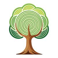 Botanical Flat Tree with a Green Digital Fingerprint Trunk in a Natural Setting vector