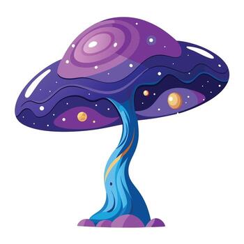 vibrante plano árbol con un brillantemente de colores cósmico galaxia pabellón en un alta tecnología ajuste vector