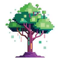 Vibrant Flat Tree with a Brightly Colored Digital Glitch Effect in a High-Tech Setting vector