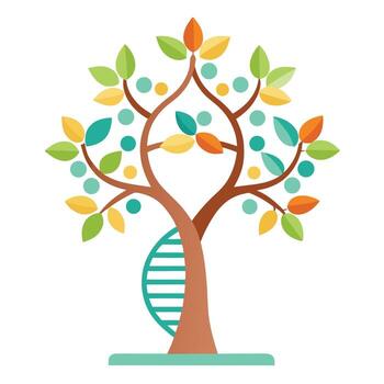 Flat Tree with a DNA Double Helix Trunk in a Whimsical Setting vector