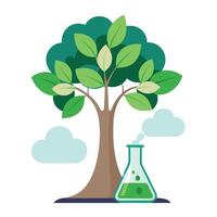 Detailed Illustration of a Flat Tree with a Lab Flask as the Trunk Generate a Flat Style and Green Leaves vector