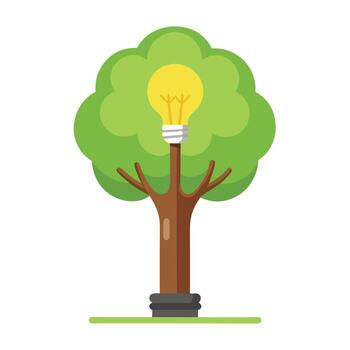 Detailed Illustration of a Flat Tree with a Lightbulb Trunk Generate a Flat Style and Green Leaves vector
