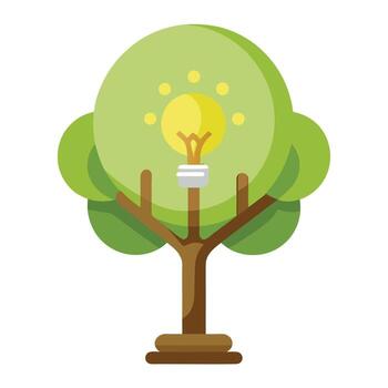 Beautiful Flat Tree with a Lightbulb Trunk Generate a Flat Style and Green Leaves vector