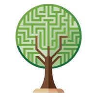 Detailed Illustration of a Flat Tree with a Maze Pattern Inside the Trunk Representing Puzzle and Mystery vector