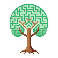 Beautiful Flat Tree with a Maze Pattern Inside the Trunk Representing Puzzle and Mystery vector
