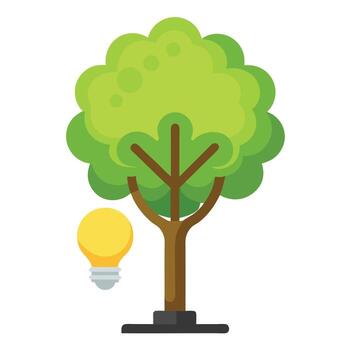 Flat Tree with a Lightbulb Trunk Generate a Flat Style and Green Leaves in a Garden Setting vector
