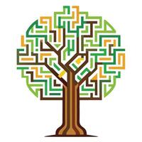 Flat Tree with a Maze Pattern Inside the Trunk Representing Puzzle and Mystery in a Garden Setting vector