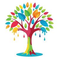 Flat Tree with a Paintbrush as the Trunk Representing Art and Creativity with Purple Flowers and Green Leaves vector