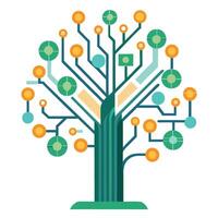 Detailed Illustration of a Flat Tree with a Network of Circuit Board Lines for a Technological and Innovative Design vector