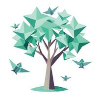 Detailed Illustration of a Flat Tree with a Paper Origami Bird Canopy for a Delicate and Intricate Design vector
