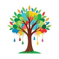 Flat Tree with a Paintbrush as the Trunk Representing Art and Creativity in a Garden Setting vector