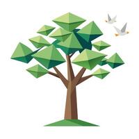 Flat Tree with a Paper Origami Bird Canopy for a Delicate and Intricate Design in a Garden Setting vector