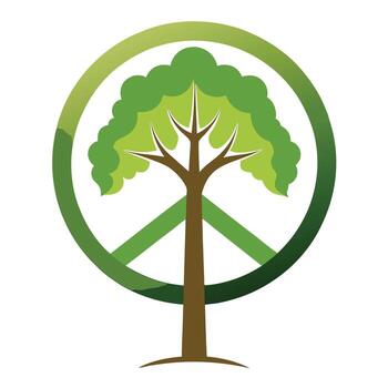 Vibrant Flat Tree with a Brightly Colored Peace Sign Canopy in a High-Tech Setting vector