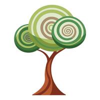 Botanical Flat Tree with a Green Spiral Canopy in a Natural Setting and Isolated on a white Background vector
