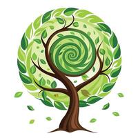 Flat Tree with a Spiral Canopy in a Whimsical Setting and Isolated on a white Background vector