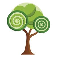 Botanical Flat Tree with a Green Spiral Trunk and Circular Canopy in a Natural Setting vector