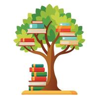 Vibrant Flat Tree with a Brightly Colored Stack of Books Trunk in a High-Tech Setting vector