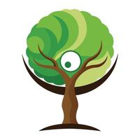Botanical Flat Tree with a Green Stylized Yin Yang Canopy in a Natural Setting vector