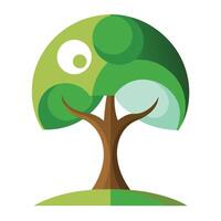 Flat Tree with a Stylized Yin Yang Canopy in a Whimsical Setting vector