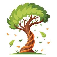 Flat Tree with a Swirling Tornado Trunk in a Whimsical Setting vector
