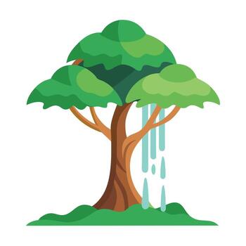 Vibrant Flat Tree with a Brightly Colored Waterfall Trunk in a High-Tech Setting vector