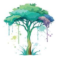 Intricate Flat Tree with a Delicate Watercolor Splash Canopy in a Fantasy Setting vector