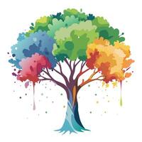 Vibrant Flat Tree with a Brightly Colored Watercolor Splash Canopy in a High-Tech Setting vector