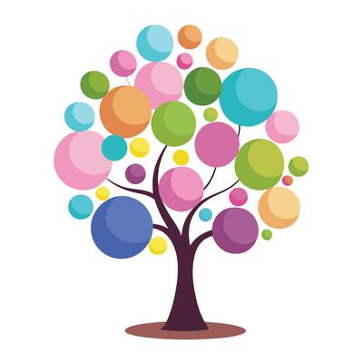 Vibrant Flat Tree with Brightly Colored Leaves and Trunk in a High-Tech
