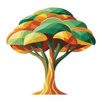 Botanical Flat Tree with Green Leaves and Trunk in a Natural Settings vector