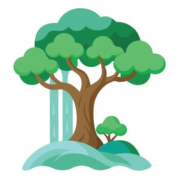 Intricate Flat Tree with a Delicate Waterfall Trunk in a Fantasy Setting vector