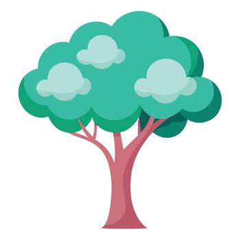 Vibrant Flat Tree with Brightly Colored Leaves and Trunk in a High-Tech Setting and isolated background vector