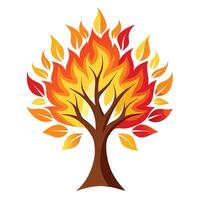 Vibrant Flat Tree with Brightly Colored Leaves and Trunk in a High-Tech Setting Isolated white Background vector