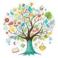 Intricate Flat Tree with Delicate Leaves and Trunk in a Fantasy Setting and Isolated on a white Background vector
