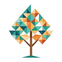 Flat Tree with Abstract Geometric Leaves Create a Flat Style with Yellow Flowers and Green Leaves in a Garden Setting vector