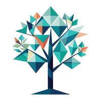 Beautiful Flat Tree with Abstract Geometric Leaves Create a Flat Style and Green Leaves vector