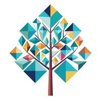 Detailed Illustration of a Flat Tree with Abstract Geometric Leaves Create a Flat Style with White Petals and Long Stems vector