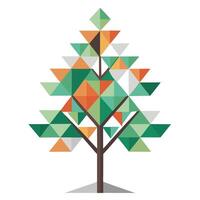 Flat Tree with Abstract Geometric Leaves Create a Flat Style with Orange Flowers and Green Leaves in a Garden Setting vector