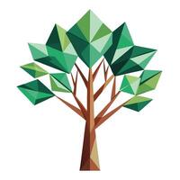 Flat Tree with Abstract Geometric Shaped Trunk and Purple Flowers and Green Leaves in a Garden Setting vector