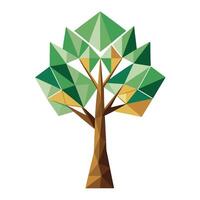 Flat Tree with Abstract Geometric Shaped Trunk and Pink Flowers and Green Leaves in a Garden Setting vector