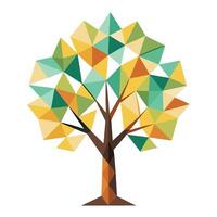 Flat Tree with Abstract Geometric Leaves Create a Flat Style with Blue Flowers and Green Leaves in a Garden Setting vector
